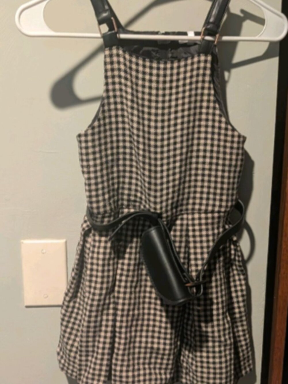 Tahari Girl  Pinafore Dress Size 7 Belted with Mini Bag Black